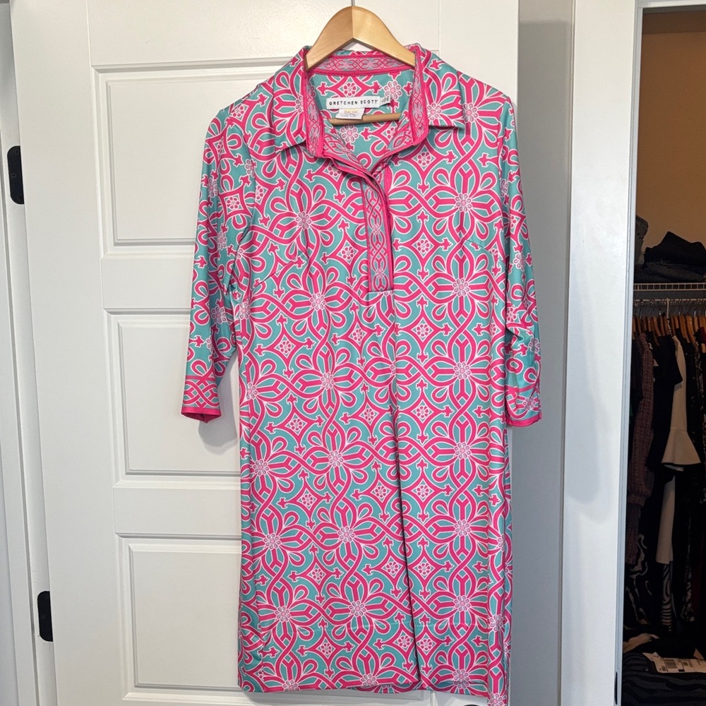 Gretchen Scott Designs Pink and Blue Long Sleeve Dress